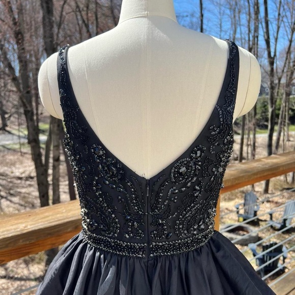 Sherri Hill Black Beaded Ruffle Tiered Prom Dress - Picture 5 of 9